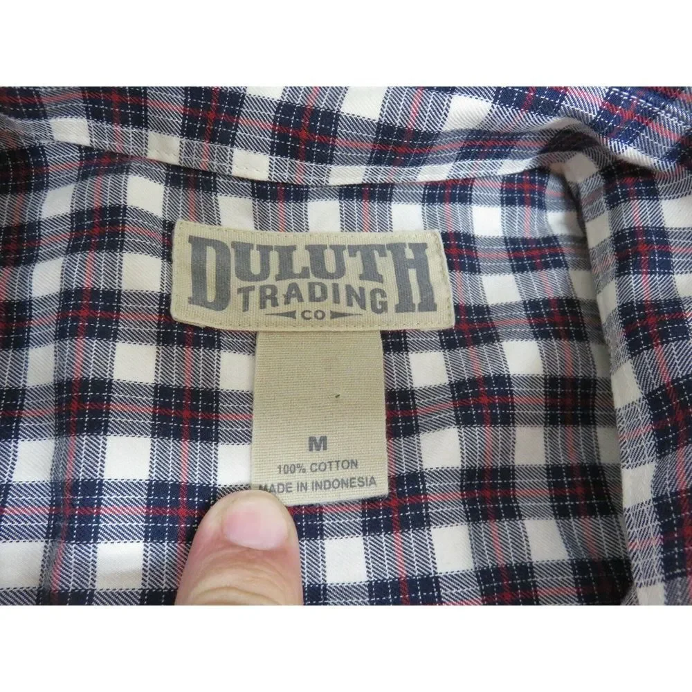 Mens Duluth Trading Long Sleeve Button Front Plaid Shirt Size M Plaid Blue White